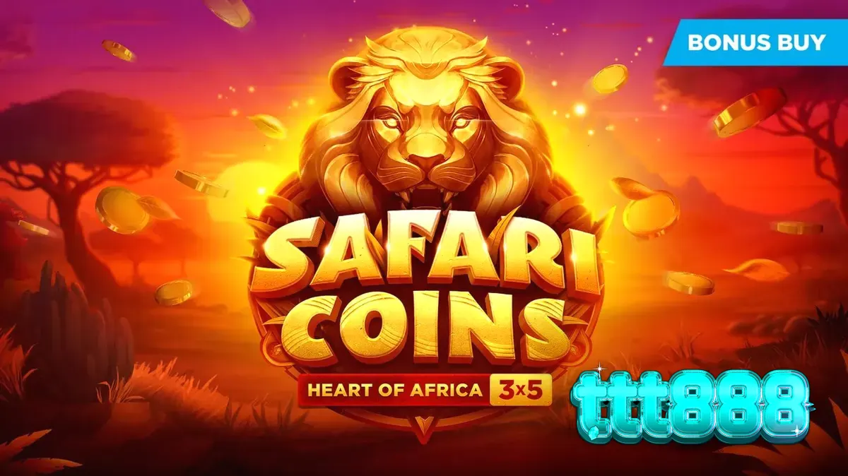 Pemandangan padang rumput Afrika yang indah dengan elemen slot Safari Coins